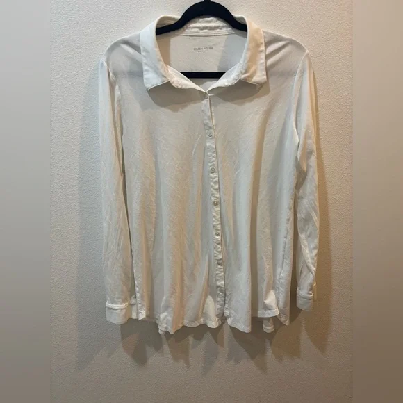 EILEEN FISHER Soft Jersey Button Front Shirt – White – Size Large - Picture 1 of 9